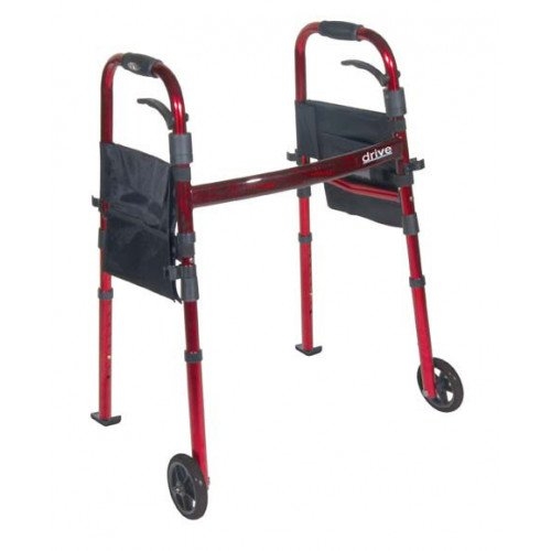 Drive Medical Portable Compact Folding Travel Walker with 5&quot; Wheels and Fold up Legs by Drive